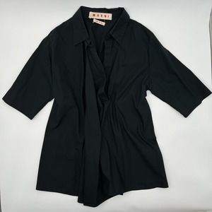 Marni Black Short-Sleeve Draped Front Blouse